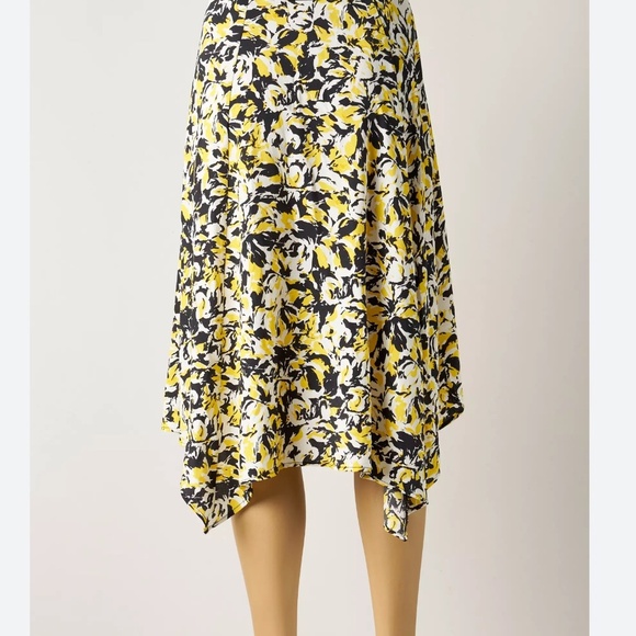 Vintage 90s Y2K Midi skirt Asymmetrical 100% silk Mod 70s vibe Floral print Sz 6 - Picture 1 of 14